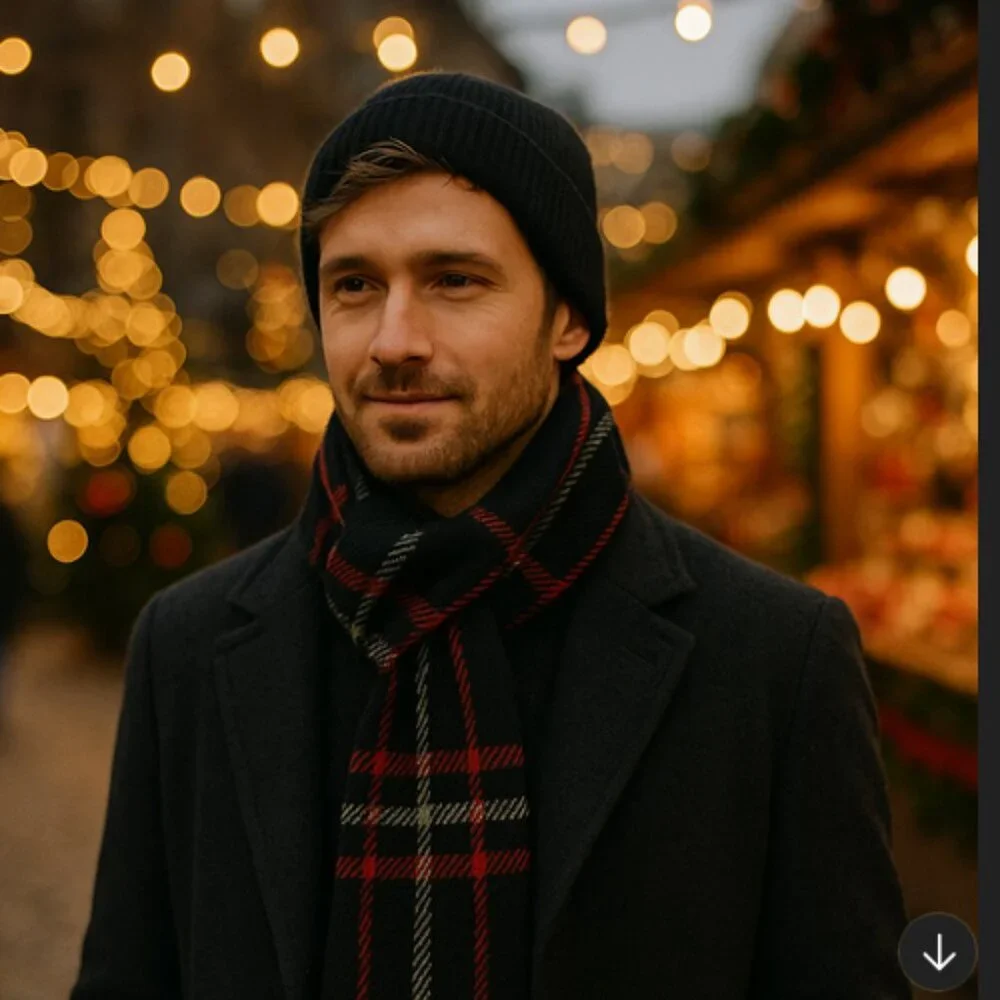 Black & Red Plaid Winter Scarf (Unisex)